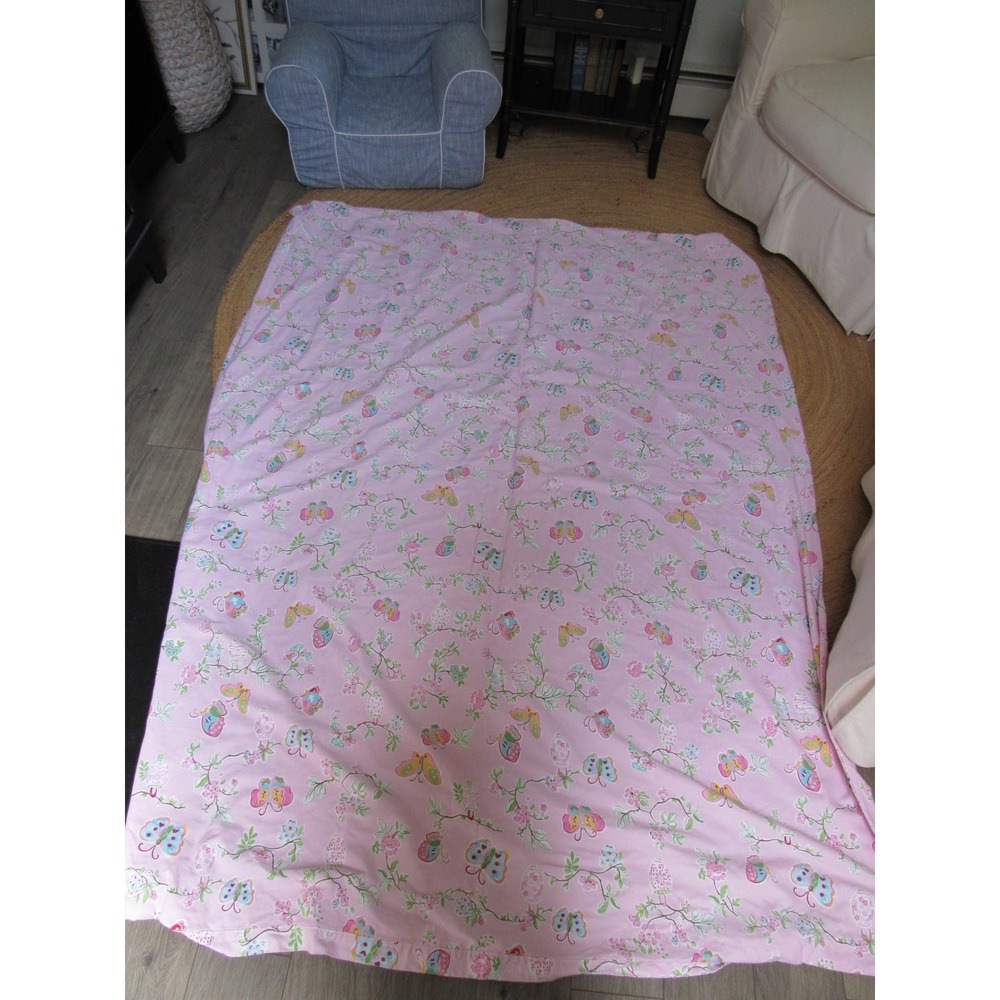 Pottery Barn Kids Twin Duvet Cover Pink Butterfly Floral Chinoiserie Preppy